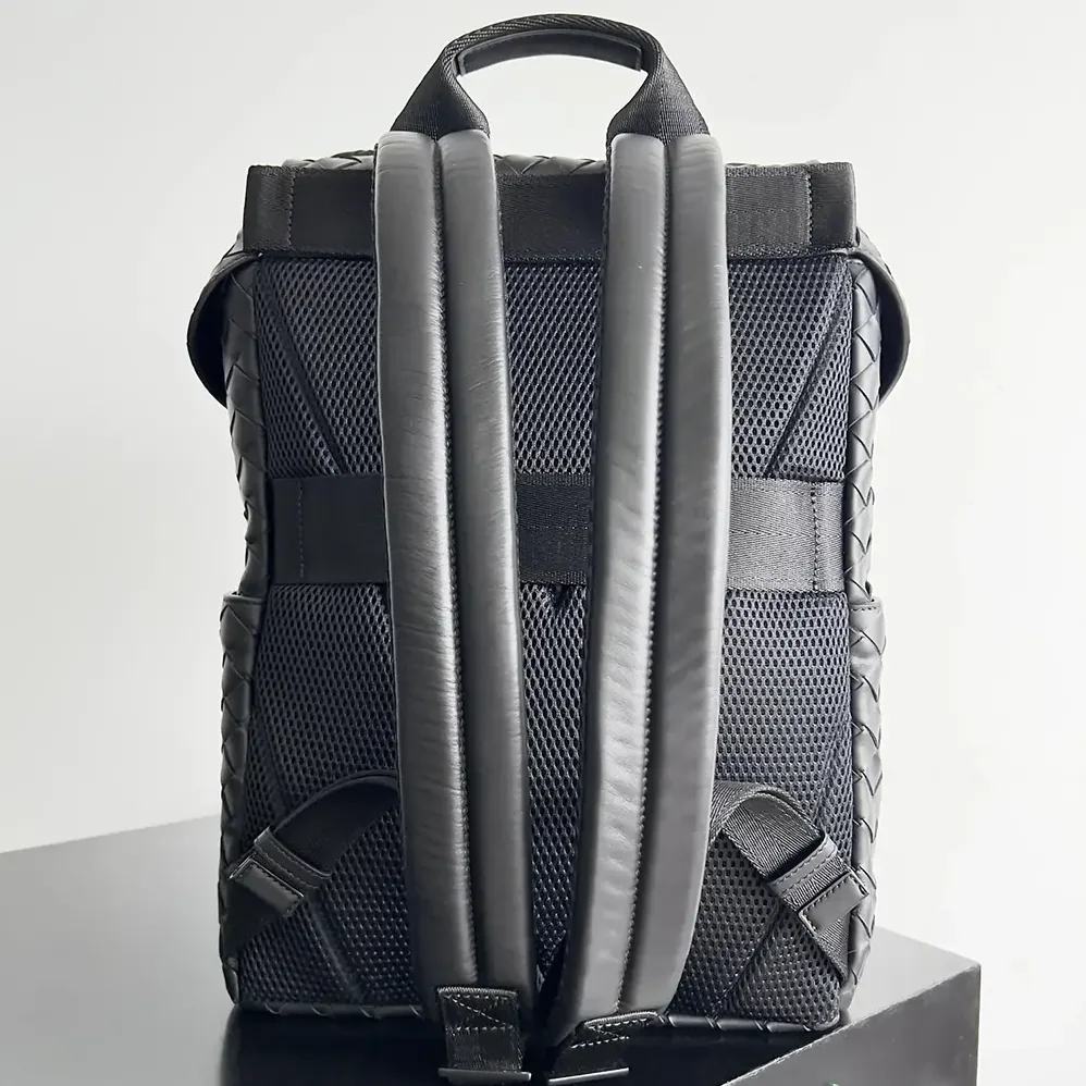 Bottega Veneta Intrecciato Flap Backpack for Unisex in Black