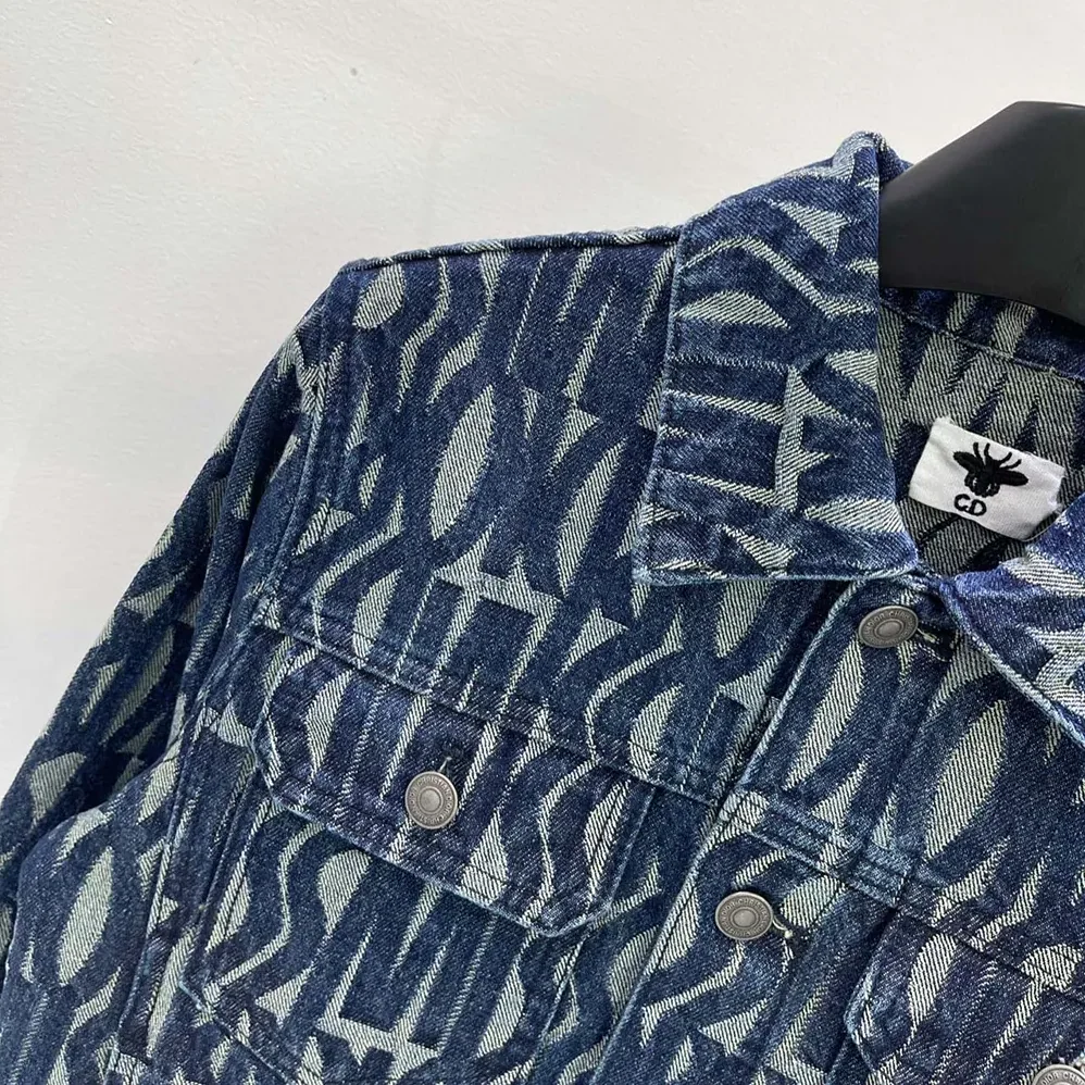 Dior Jacket Cotton Denim with Blue Miss Dior Allover Motif for Men Dior Jacket Cotton Denim with Blue Miss Dior Allover Motif for Men