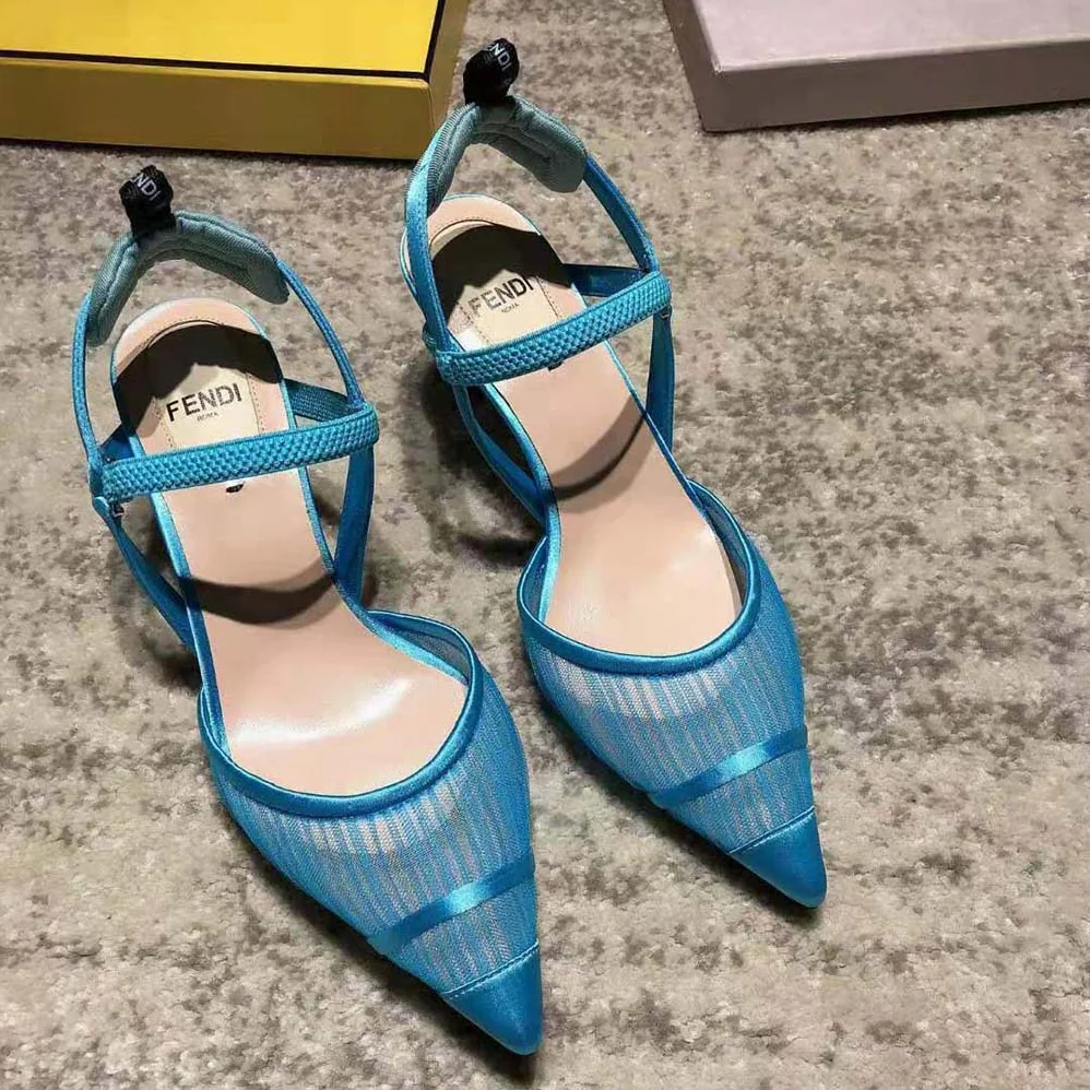 Fendi Turquoise Tulle and Satin Colibri Slingbacks in 80mm Heel for Women in Blue Fendi Turquoise Tulle and Satin Colibri Slingbacks in 80mm Heel for Women in Blue