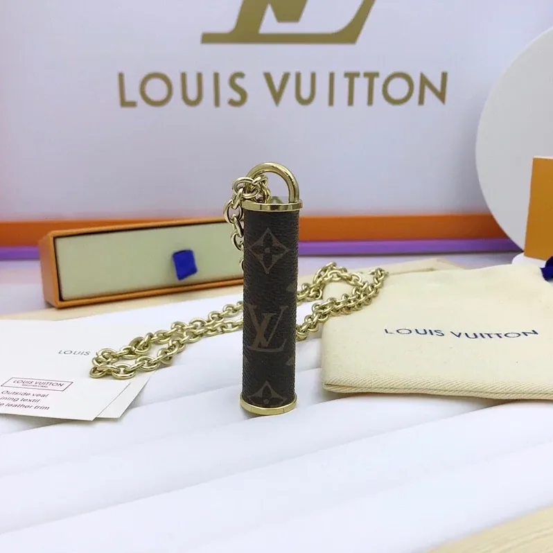 Louis Vuitton Cylinder Pendant Necklace Gold Tone Louis Vuitton Cylinder Pendant Necklace Gold Tone