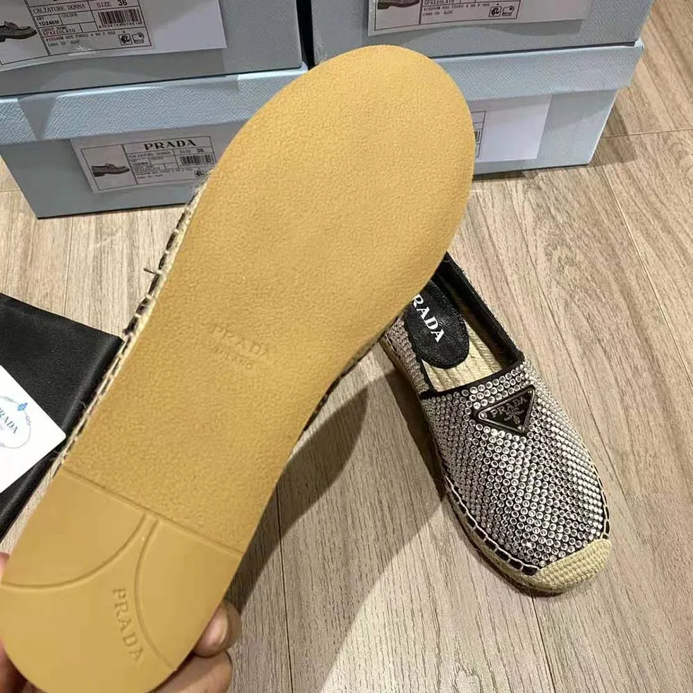 Prada Satin Espadrilles with Crystals for Women in Black