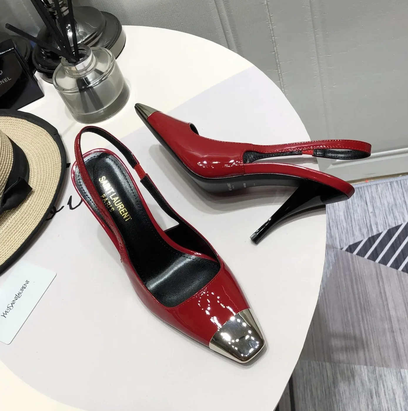 Saint Laurent Blade Slingback Pumps Red YSL