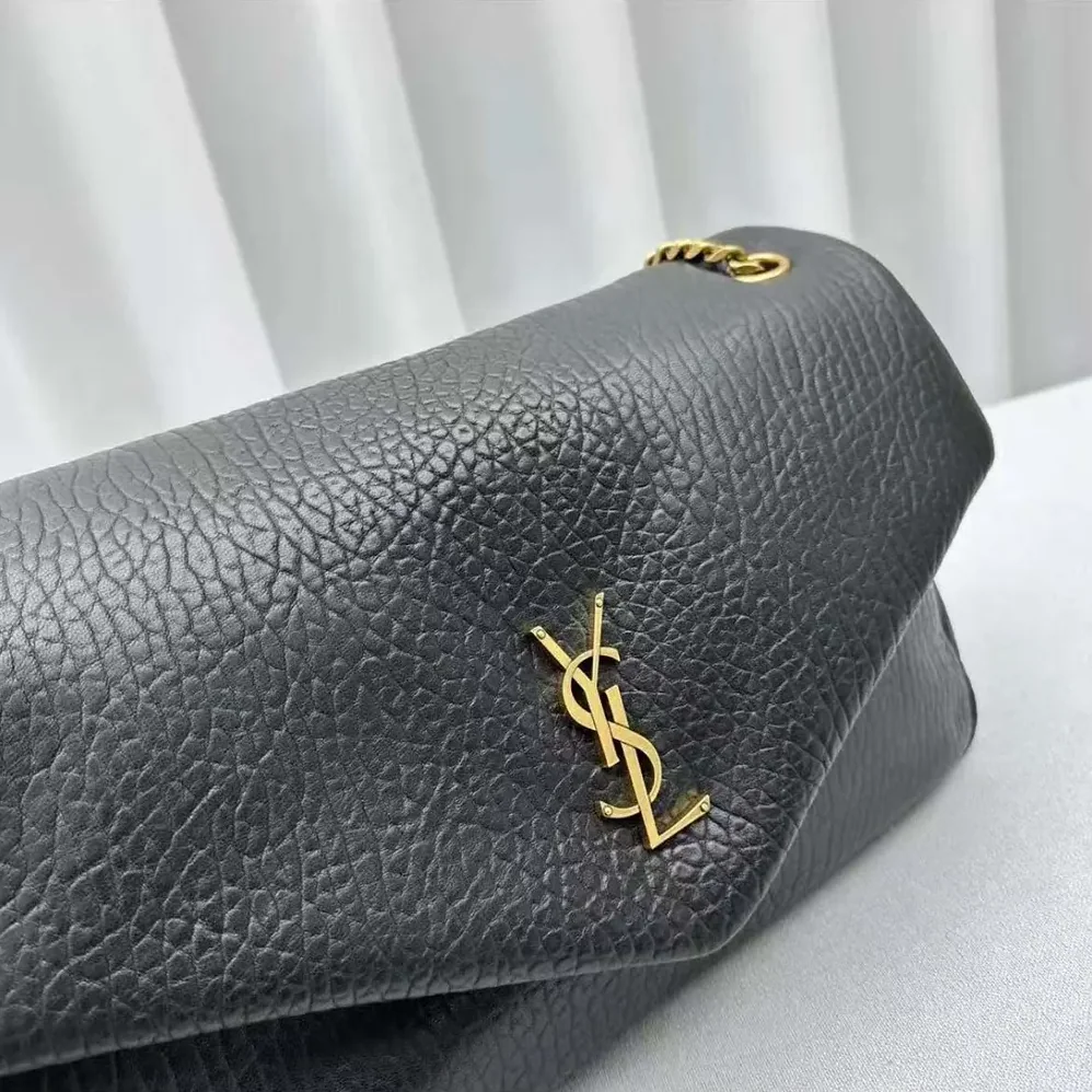Saint Laurent YSL Calypso Large in Plunged Lambskin for Women in Black Saint Laurent YSL Calypso Large in Plunged Lambskin for Women in Black