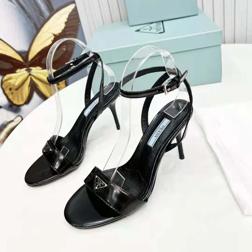 Prada Brushed Leather Sandals for Women in Black