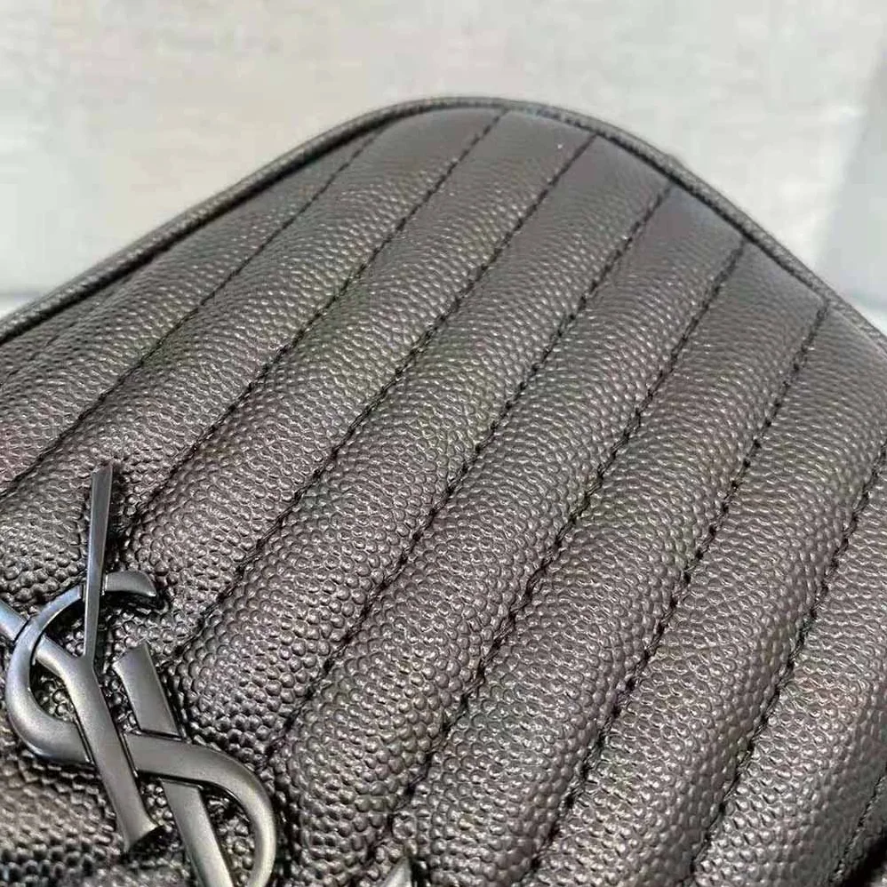 Saint Laurent YSL Lou Mini Bag in Quilted Grain DE Poudre Embossed Leather for Women in Black Saint Laurent YSL Lou Mini Bag in Quilted Grain DE Poudre Embossed Leather for Women in Black