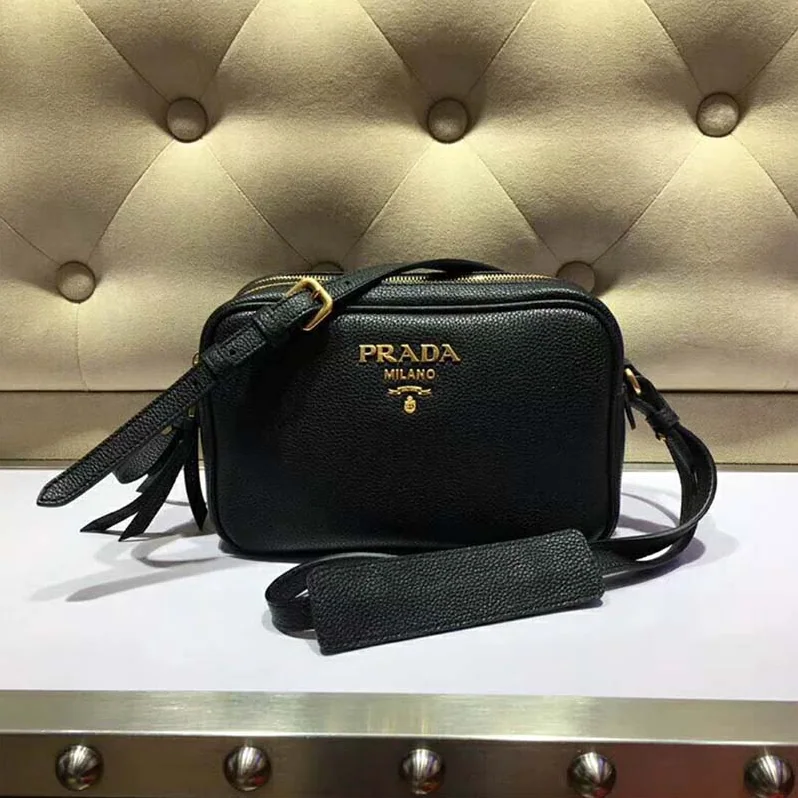 Prada Calf Leather Shoulder Bag for Women in Black Prada Calf Leather Shoulder Bag for Women in Black