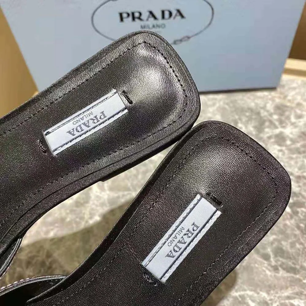 Prada Satin Slides with Crystals for Women in Black Prada Satin Slides with Crystals for Women in Black