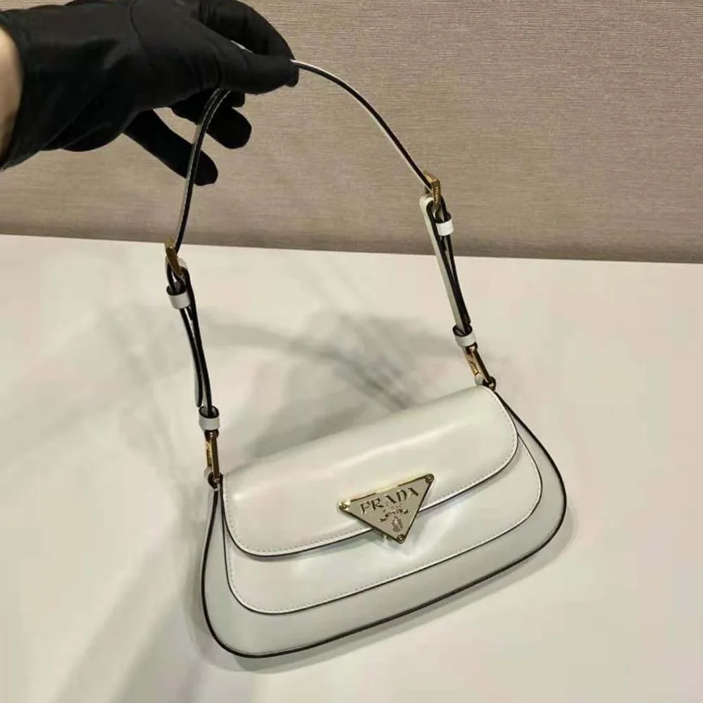 Prada Brushed Leather Shoulder Bag for Women in White