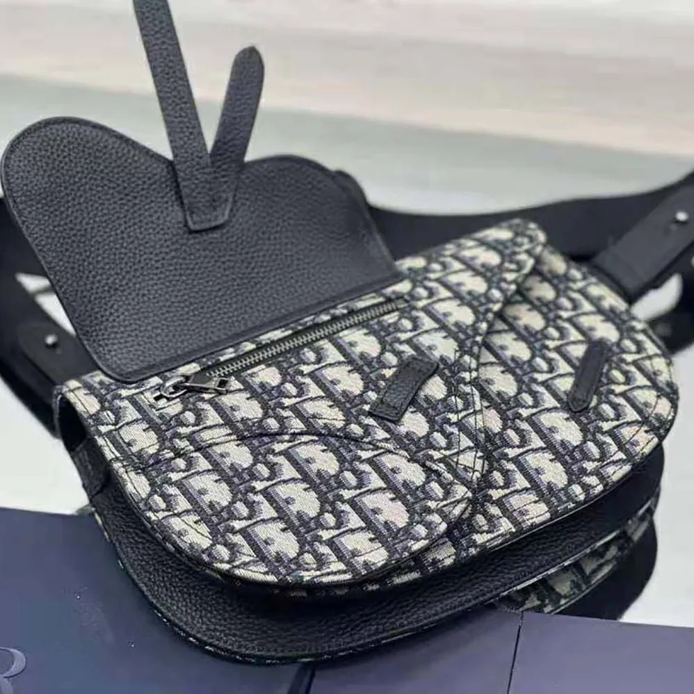 Dior Saddle Pouch Beige and Black Dior Oblique Jacquard for Men