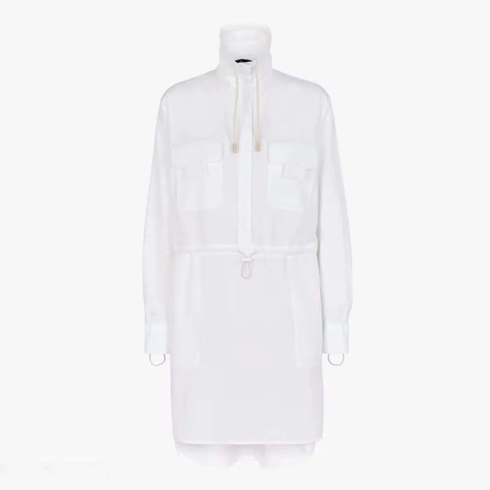 Fendi High Collar Shirt White Cotton Dress for Women