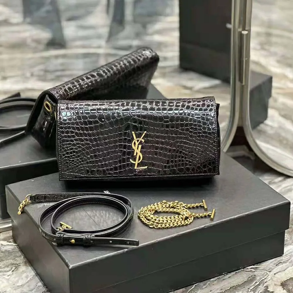 Saint Laurent YSL Kate Reversible Chain Bag in Suede and Crocodile for Women in Embossed Leather Saint Laurent YSL Kate Reversible Chain Bag in Suede and Crocodile for Women in Embossed Leather