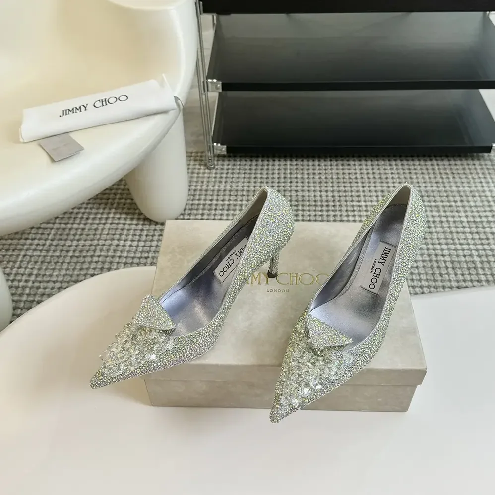 Jimmy Choo Crystal Slipper 85 Iridescent Crystal Pointed for Women in Toe Pumps