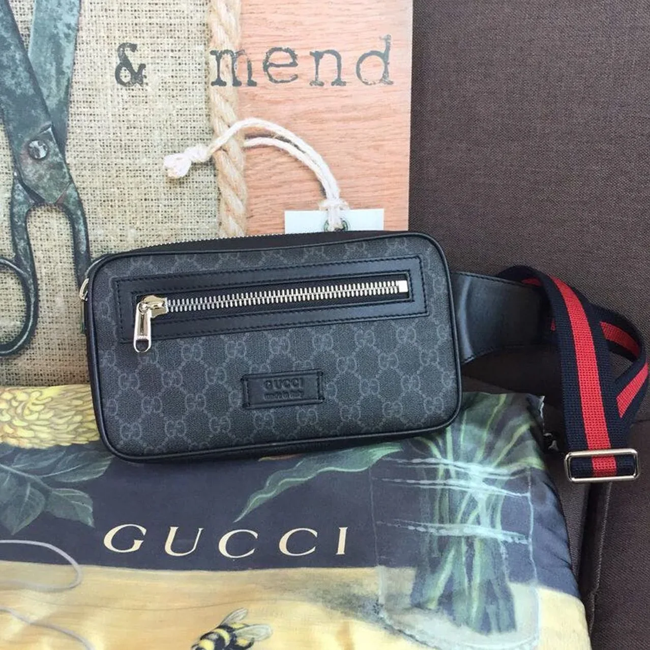Gucci GG Black Belt Bag Black/Grey Soft GG Supreme Crafted / Gucci GG Black Belt Bag Black/Grey Soft GG Supreme Crafted /