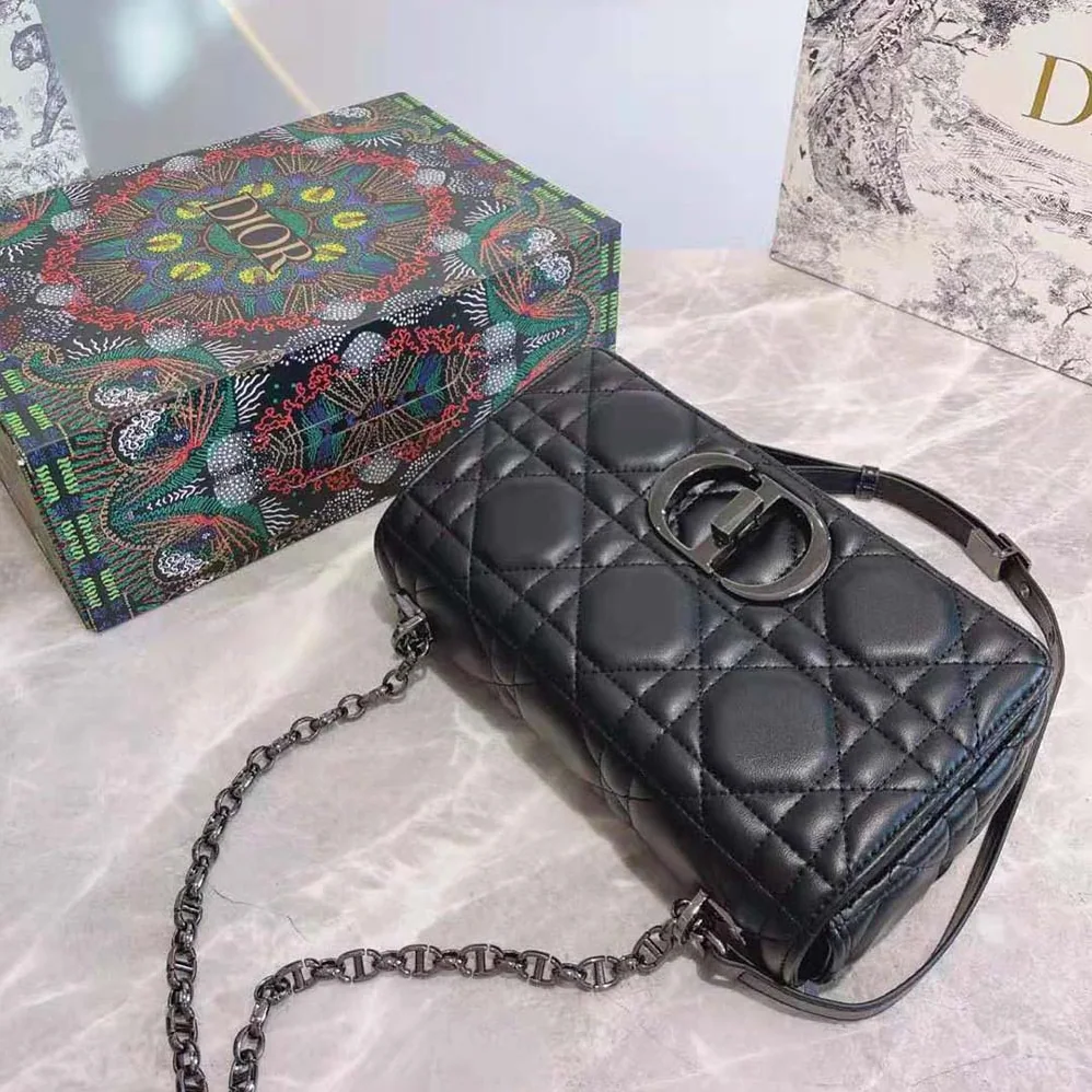 Dior Medium Dior Caro Bag Black Quilted Macrocannage Calfskin for Women