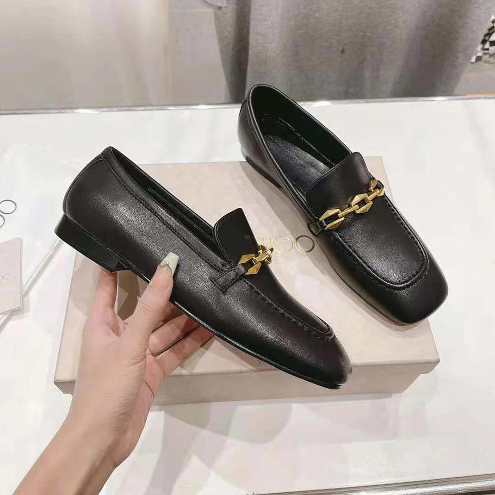 Jimmy Choo Diamond Tilda Loafer Black Calf Leather Loafers with Chain Embellishment for Women Jimmy Choo Diamond Tilda Loafer Black Calf Leather Loafers with Chain Embellishment for Women
