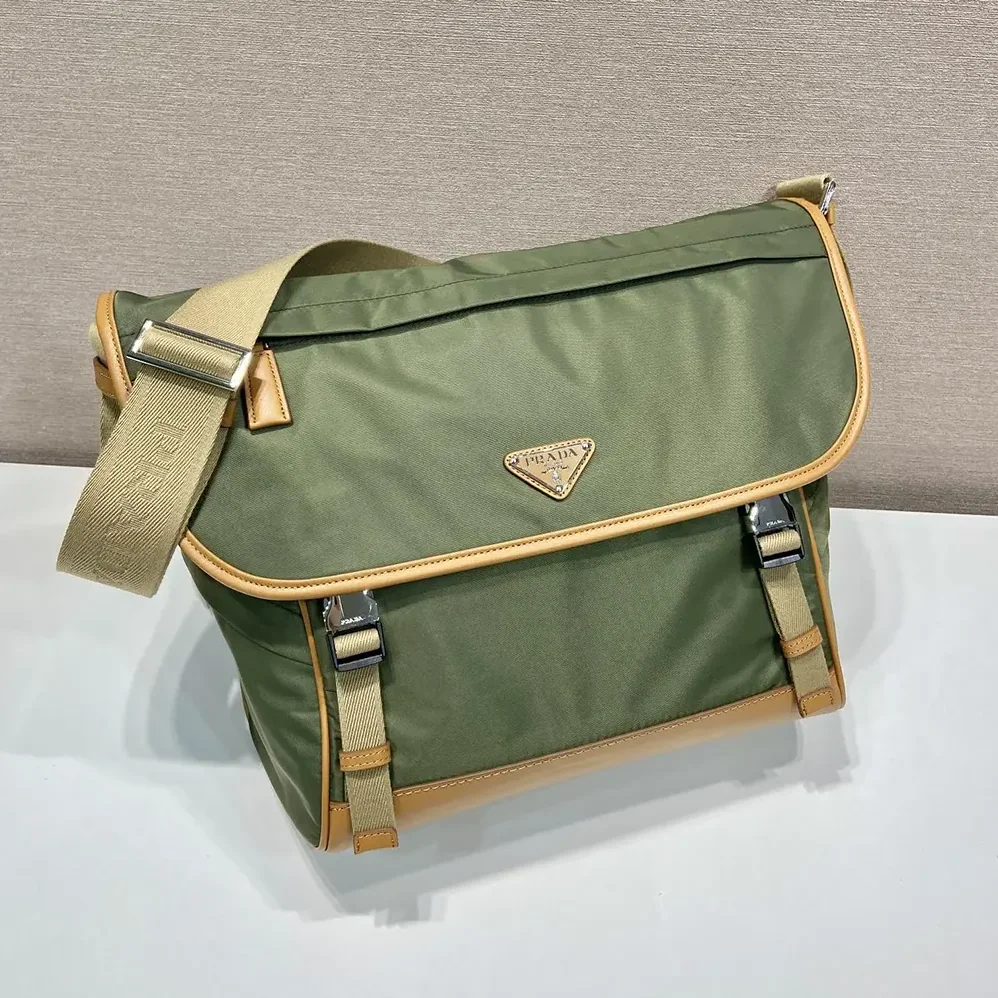 Prada Re-Nylon and Leather Shoulder Bag for Men in Dark Green