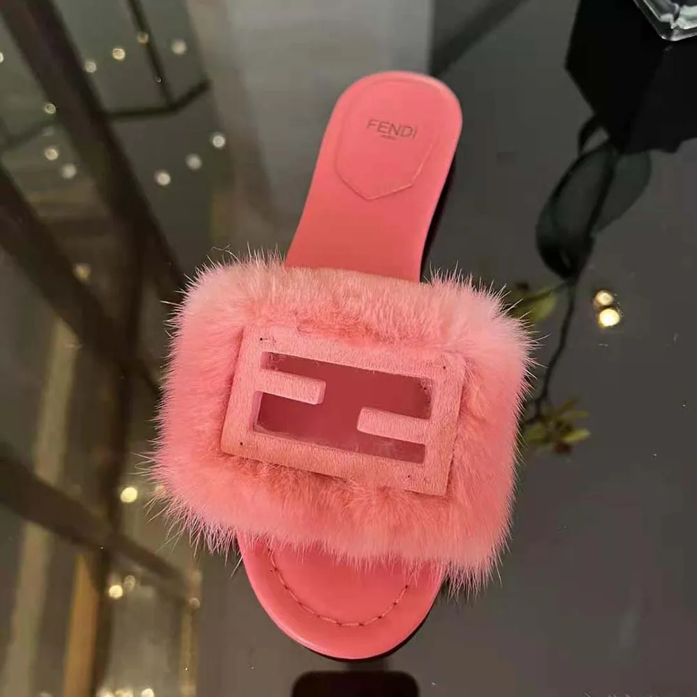 Fendi Baguette Pink Mink Slides for Women