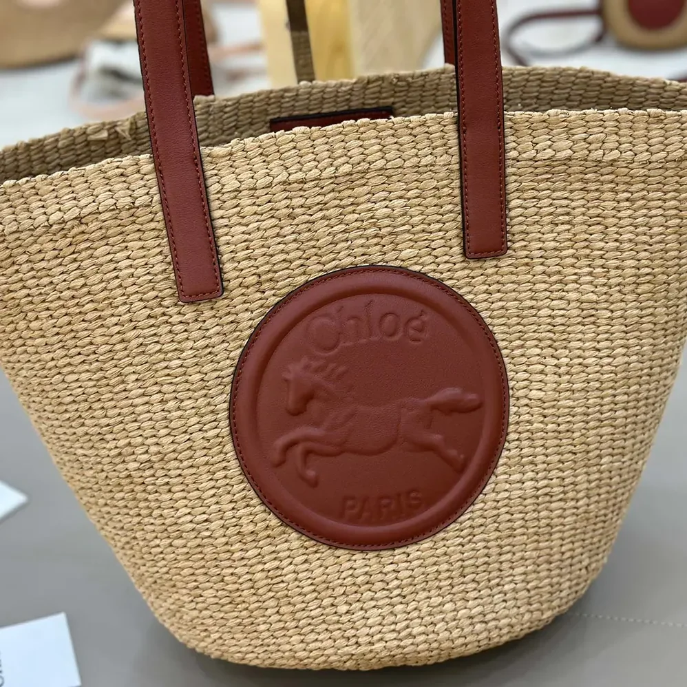 Chloe Large Horse Medal basket bag in Natural Fibers for Women in Brown Chloe Large Horse Medal basket bag in Natural Fibers for Women in Brown