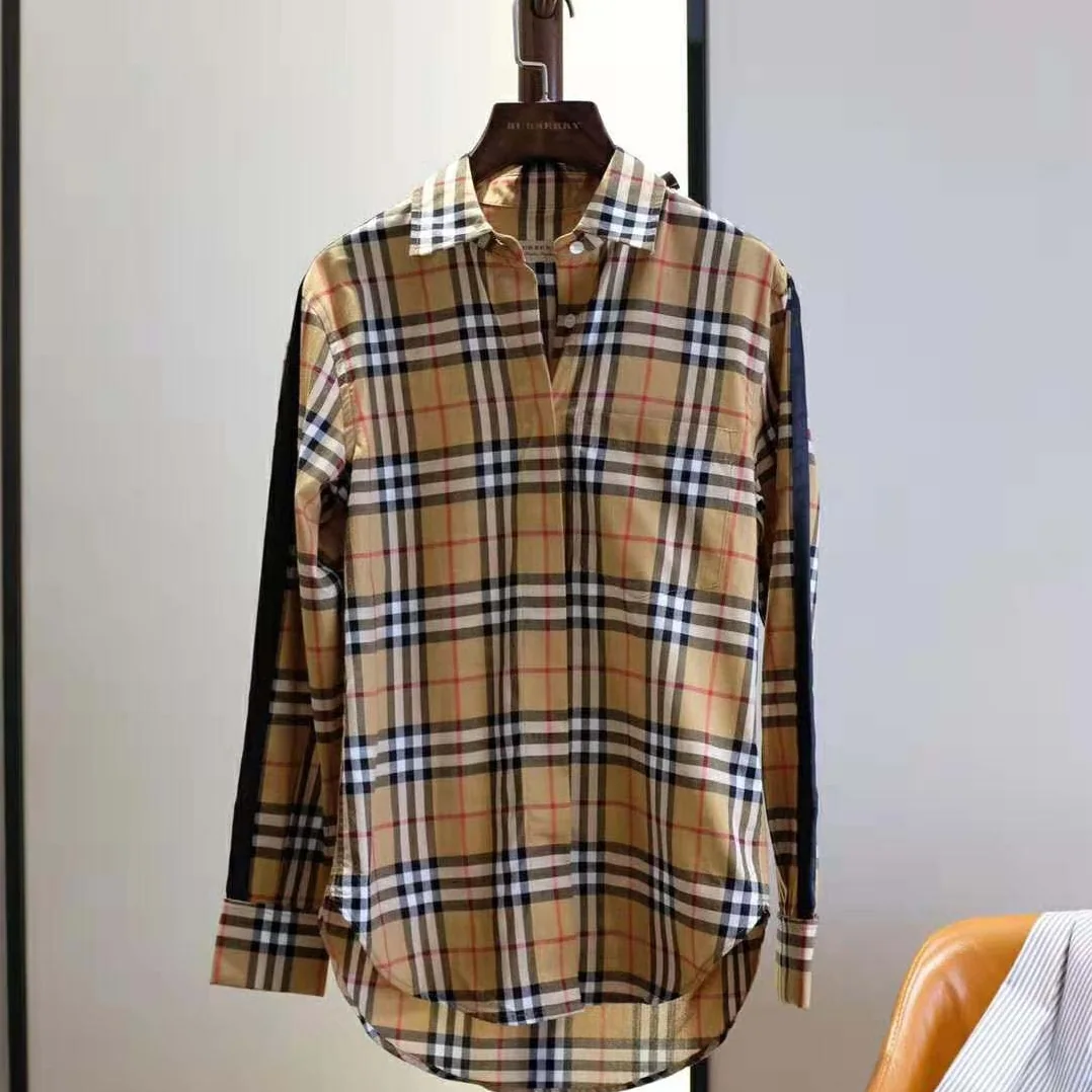 Burberry Satin Stripe Vintage Check Shirt for Women in Brown Burberry Satin Stripe Vintage Check Shirt for Women in Brown
