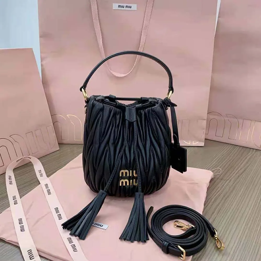 Miu Miu Matelassé Nappa Leather Bucket Bag for Women in Black Miu Miu Matelassé Nappa Leather Bucket Bag for Women in Black