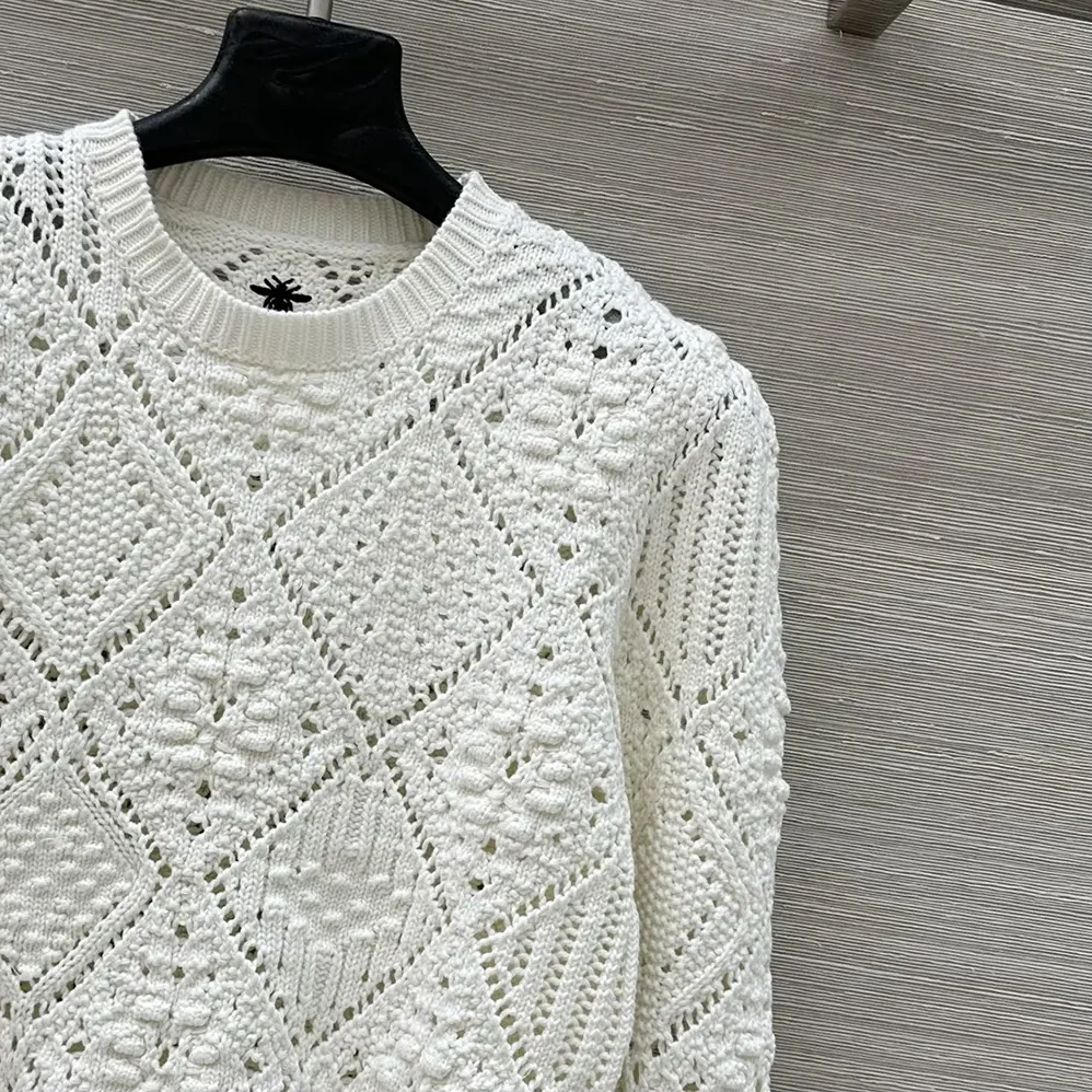 Dior Sweater White Openwork Cotton Knit for Women Dior Sweater White Openwork Cotton Knit for Women