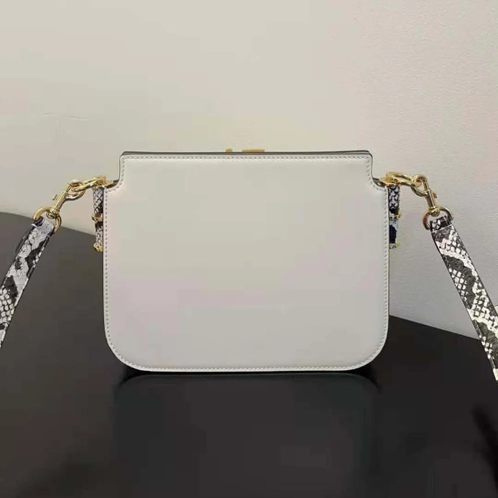 Fendi Touch White Leather Bag with Metal FF Clasp for Women
