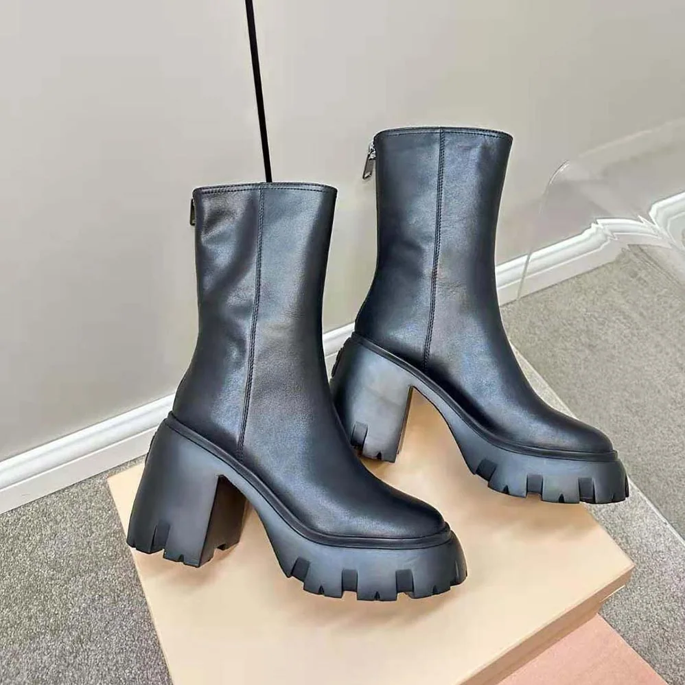 Miu Miu Leather Booties in EVA Sole with Logo for Women in Black Miu Miu Leather Booties in EVA Sole with Logo for Women in Black