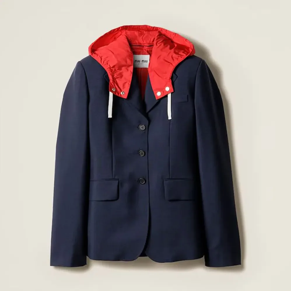 Miu Miu Double-Breasted Kid Mohair And Technical Pongé Jacket for Women Miu Miu Double-Breasted Kid Mohair And Technical Pongé Jacket for Women