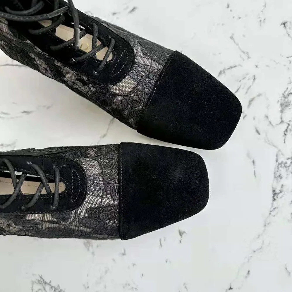 Dior Naughtily-d Ankle Boot Black Transparent Mesh and Suede Embroidered for Women