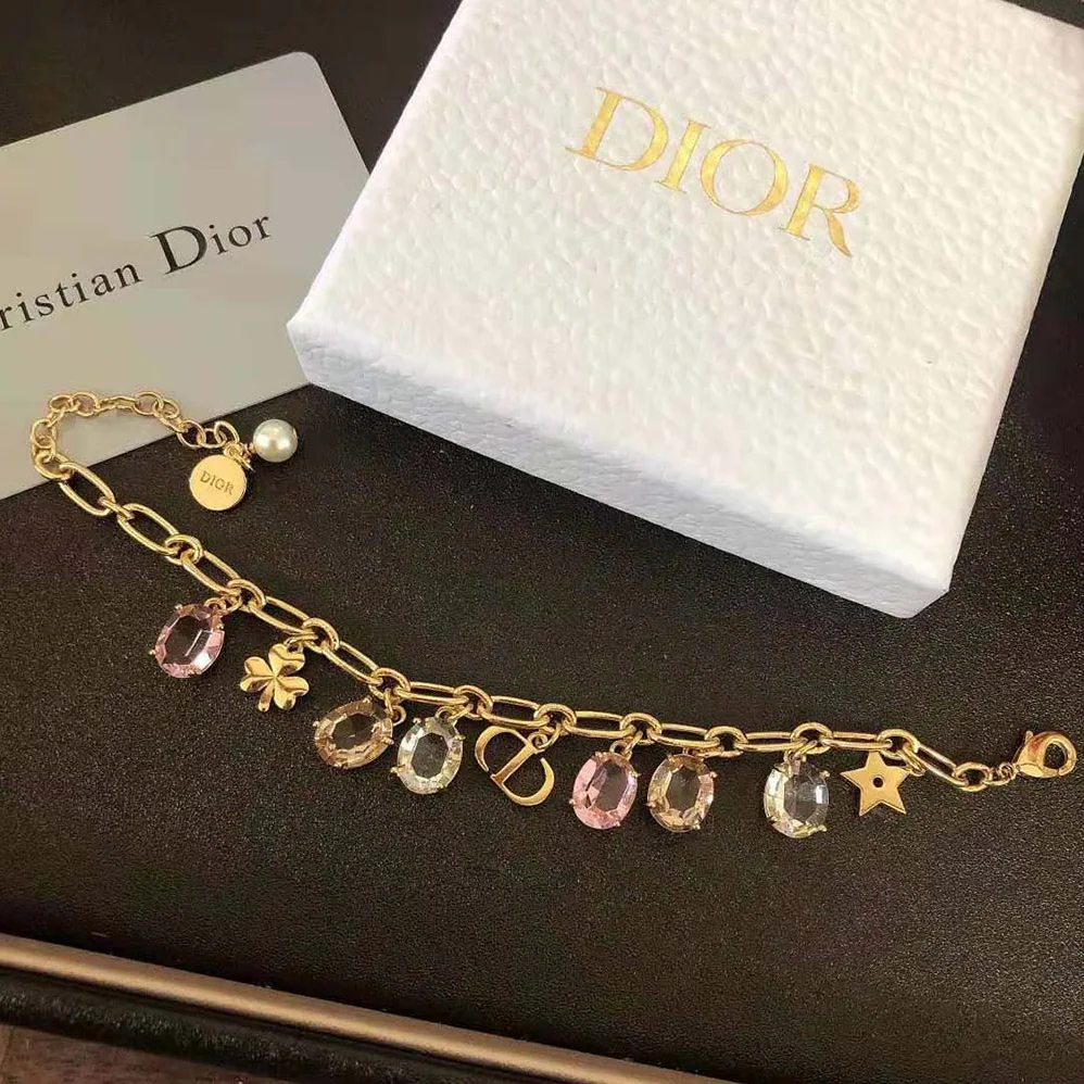 Dior Gold-Finish Metal with White Resin Pearl and Multicolor Crystals for Women