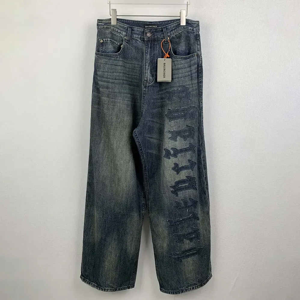 Balenciaga Minimal Baggy Pants In Dirty Grey And Light Blue Cotton Denim for Women Balenciaga Minimal Baggy Pants In Dirty Grey And Light Blue Cotton Denim for Women