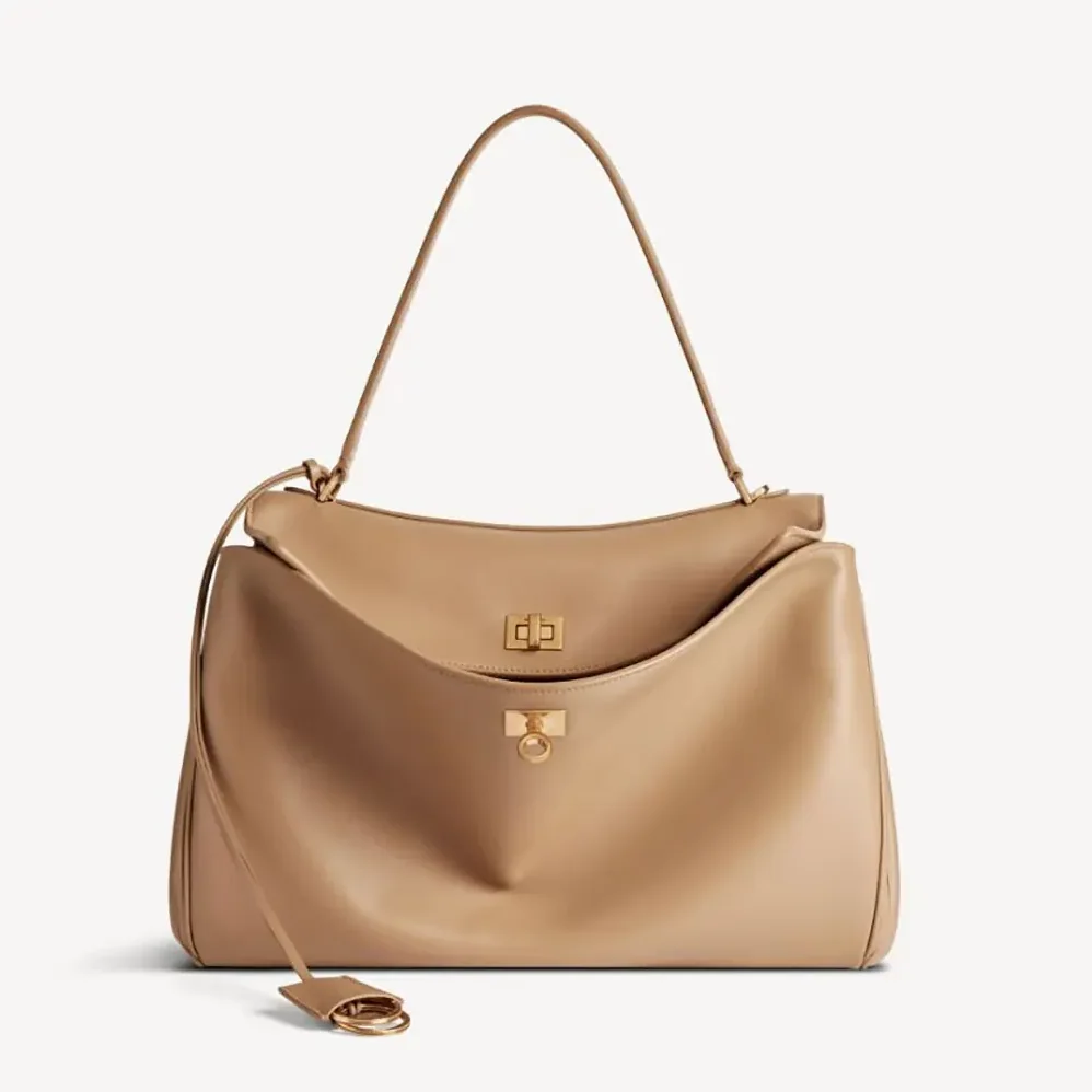 Balenciaga Rodeo Handbag Medium In latte Smooth Calfskin Aged for Women in gold Hardware