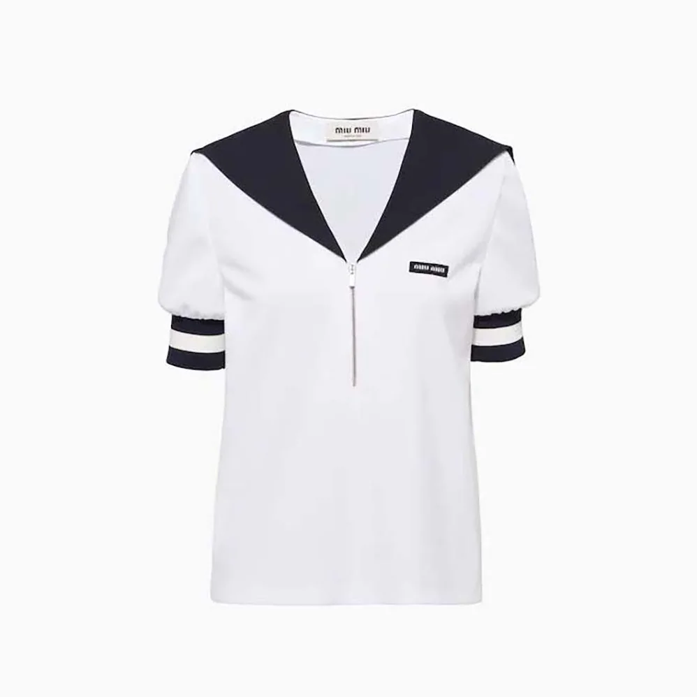 Miu Miu Piqué Top with Jacquard Logo for Women