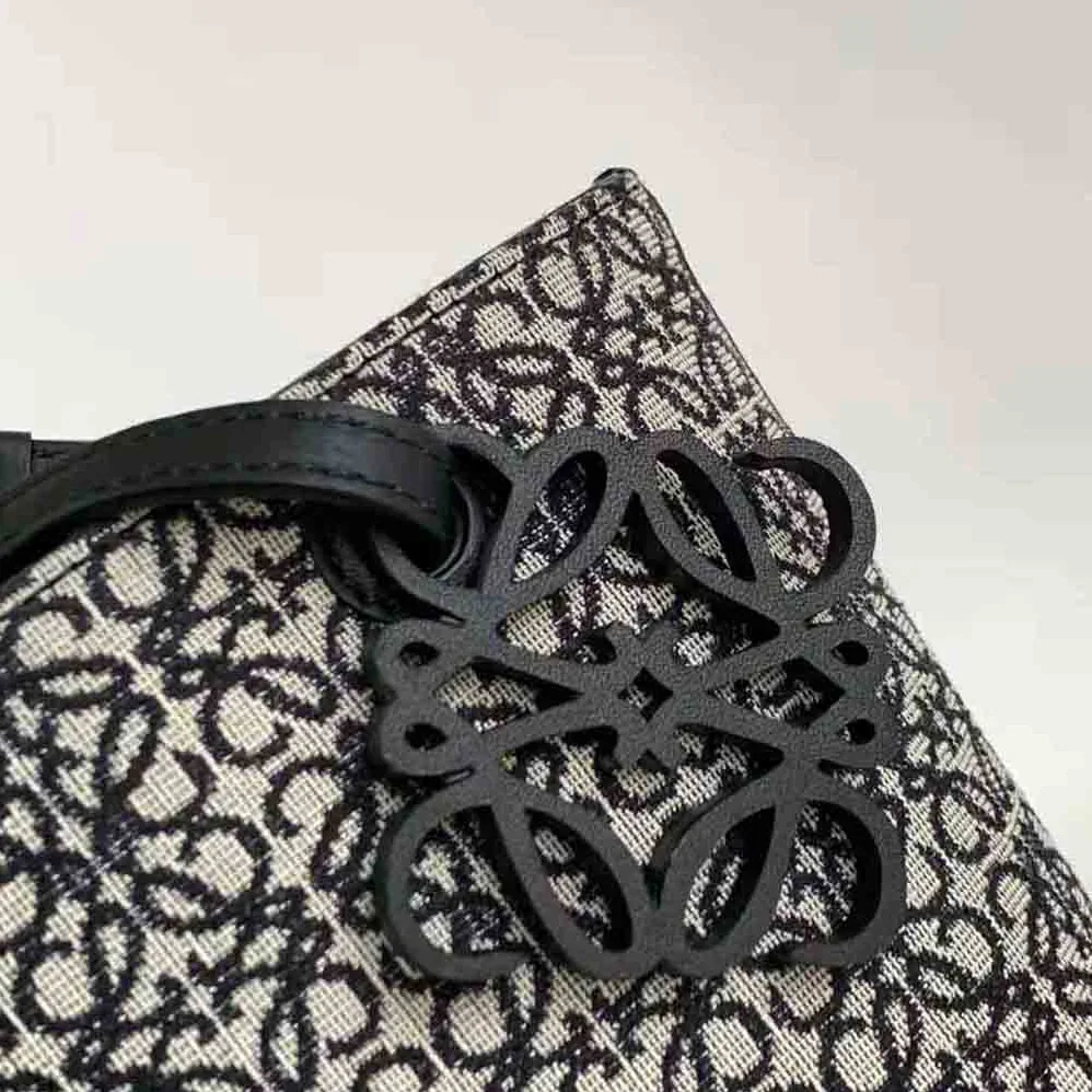 Loewe Square Tote Bag in Anagram Jacquard and Calfskin for Women in Black Loewe Square Tote Bag in Anagram Jacquard and Calfskin for Women in Black
