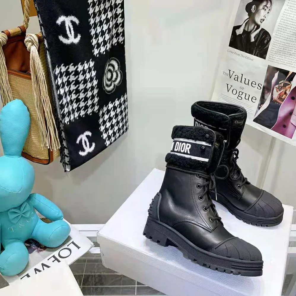 Dior D-Major Ankle Boot Black Calfskin and Lambskin Wool for Women