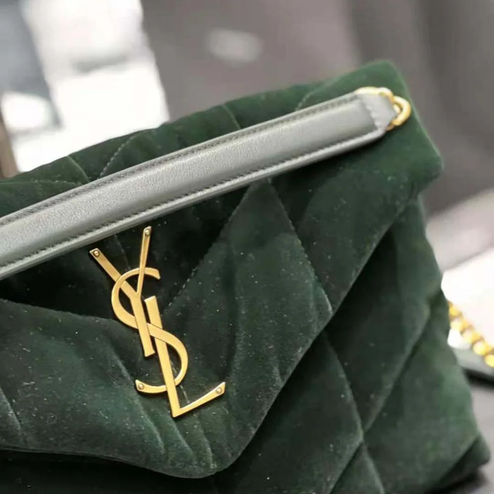 Saint Laurent YSL Puffer Small Bag in Velvet and Lambskin for Women in Green Saint Laurent YSL Puffer Small Bag in Velvet and Lambskin for Women in Green