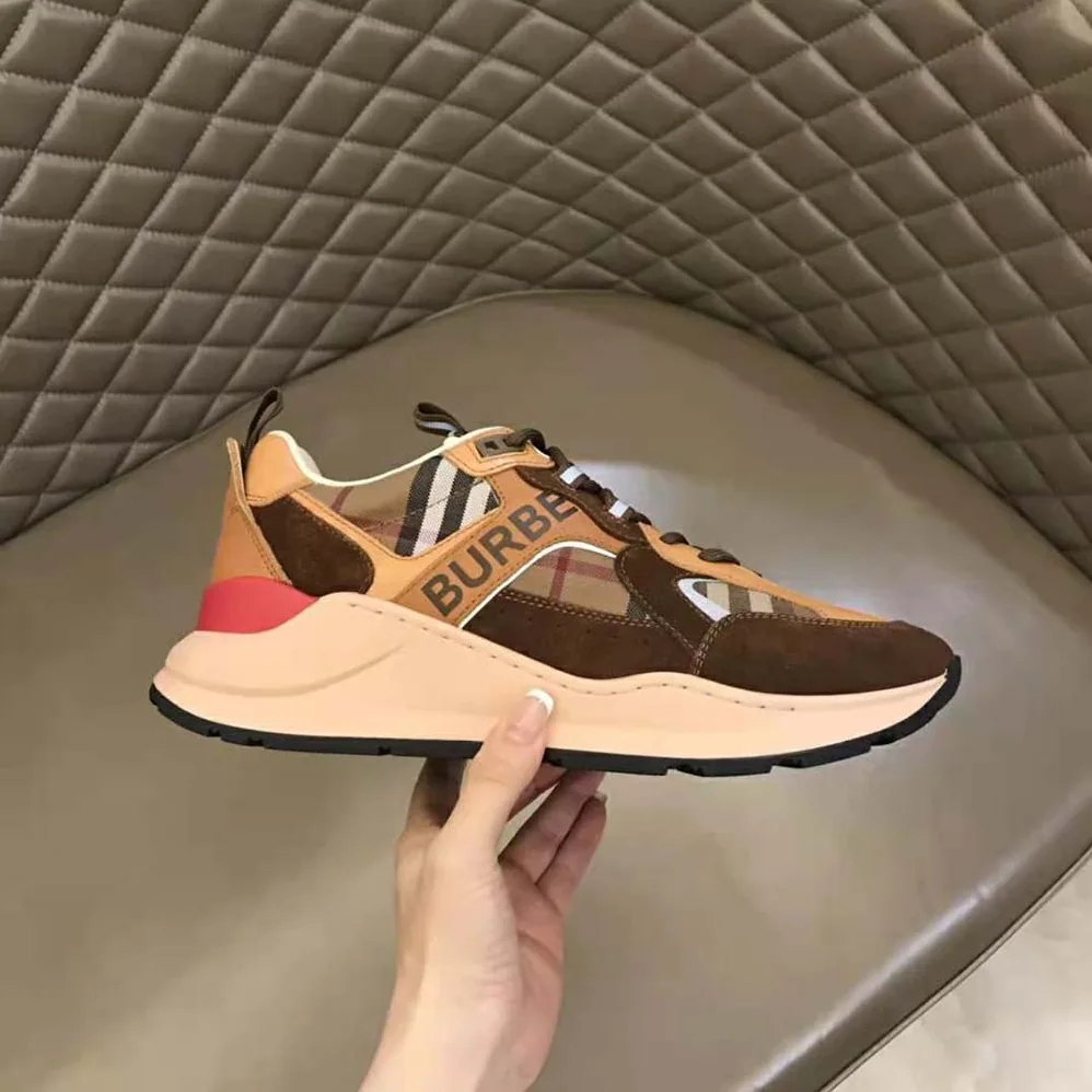Burberry Logo Print Suede and Mesh Sneakers for Men in Brown Burberry Logo Print Suede and Mesh Sneakers for Men in Brown