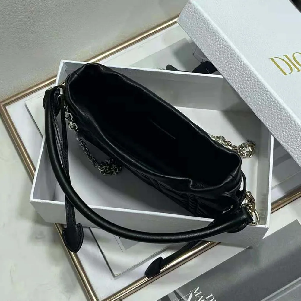 Dior Lady Dior Top Handle Drawstring Mini Bag Black Cannage Lambskin for Women