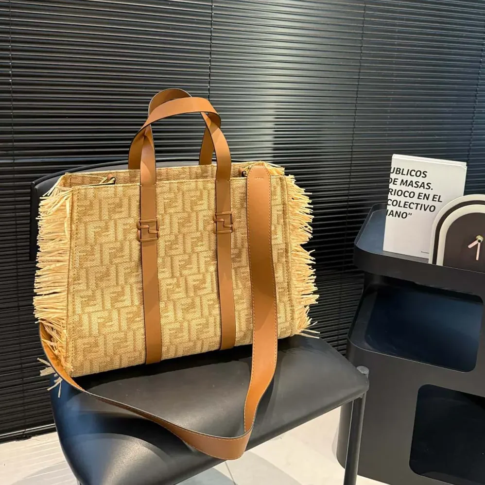 Fendi Summer Tote Jacquard Fabric Bag with Raffia FF for Women