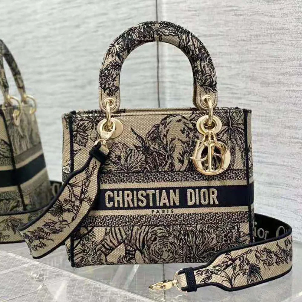 Dior Medium Lady D-lite Bag Beige Multicolor Toile de Jouy Voyage Embroidery for Women