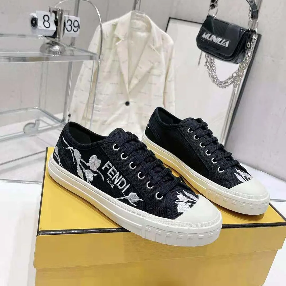 Fendi Domino Black Canvas Low Tops for Men Fendi Domino Black Canvas Low Tops for Men