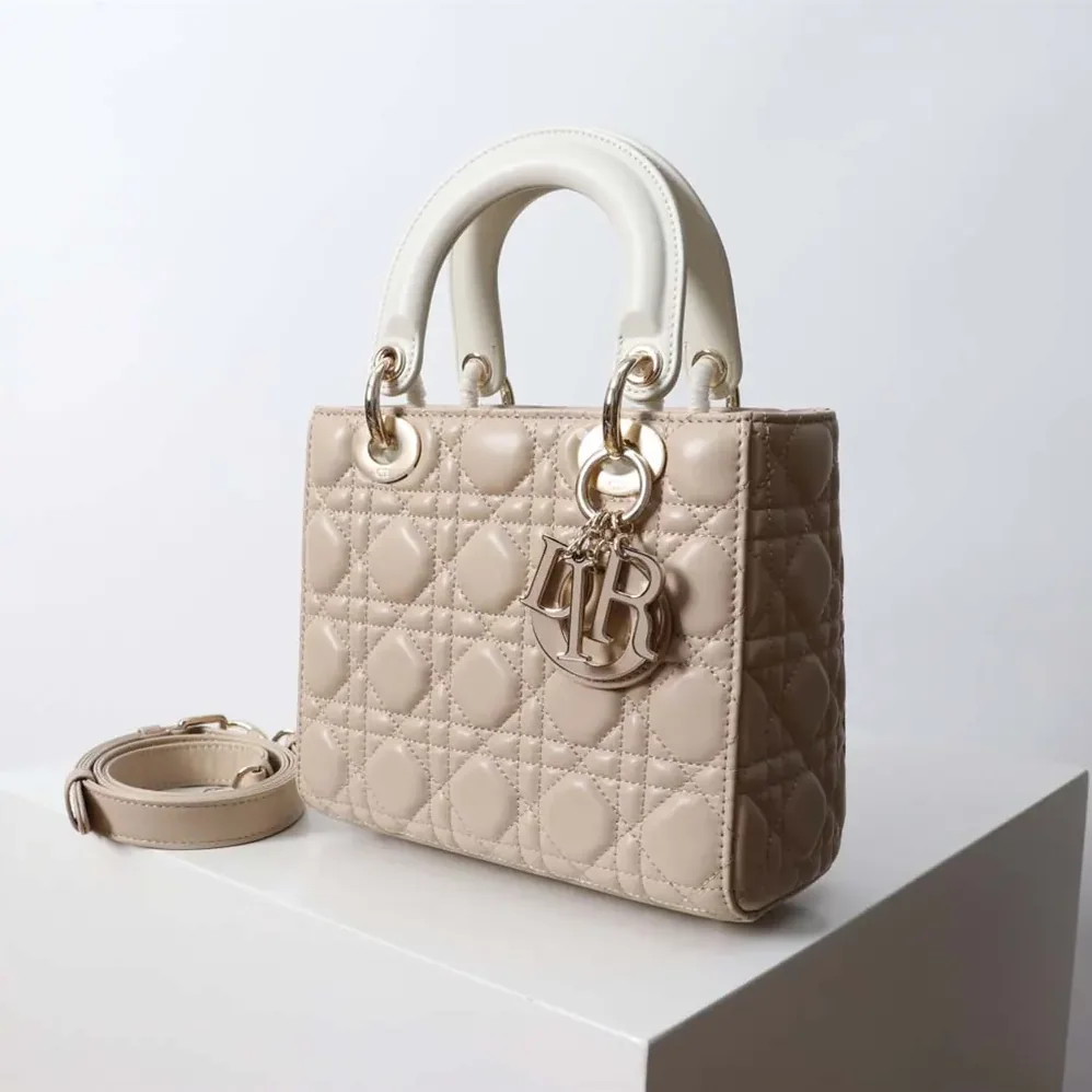 Dior Small Lady Dior Bag Two-Tone Trench Beige and Latte Cannage Lambskin for Women Dior Small Lady Dior Bag Two-Tone Trench Beige and Latte Cannage Lambskin for Women