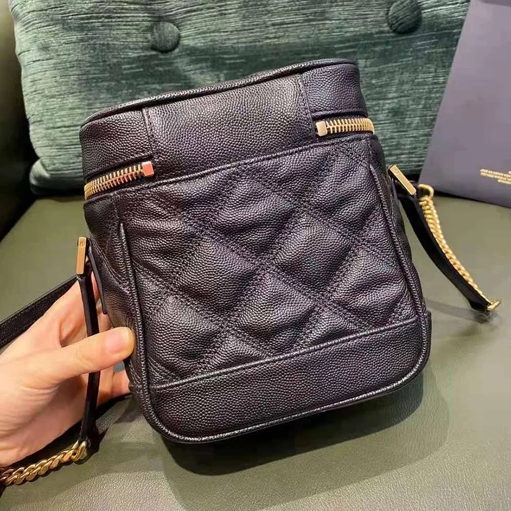 Saint Laurent YSL 80's Vanity Bag in Carre-Quilted Grain DE Poudre Embossed Leather for Women in Black