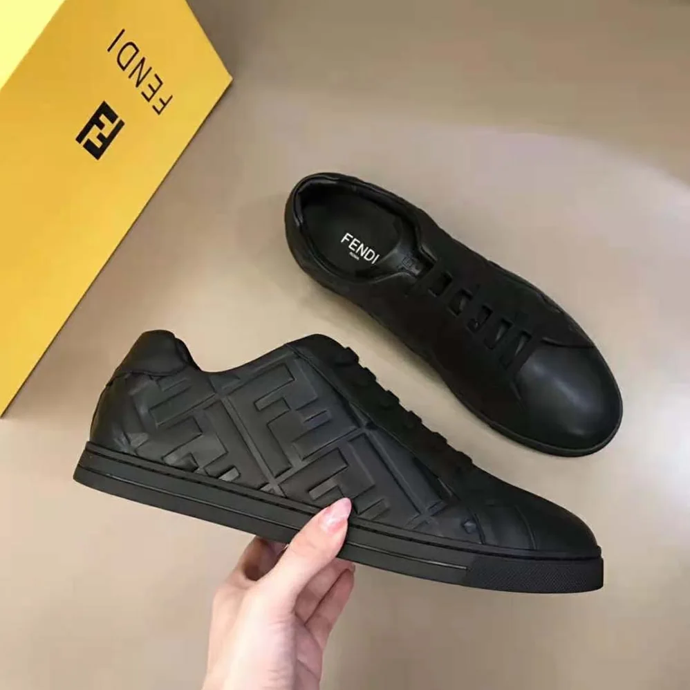 Fendi Black Nappa Leather Low-Tops with 3D Macro FF Motif for Men Fendi Black Nappa Leather Low-Tops with 3D Macro FF Motif for Men