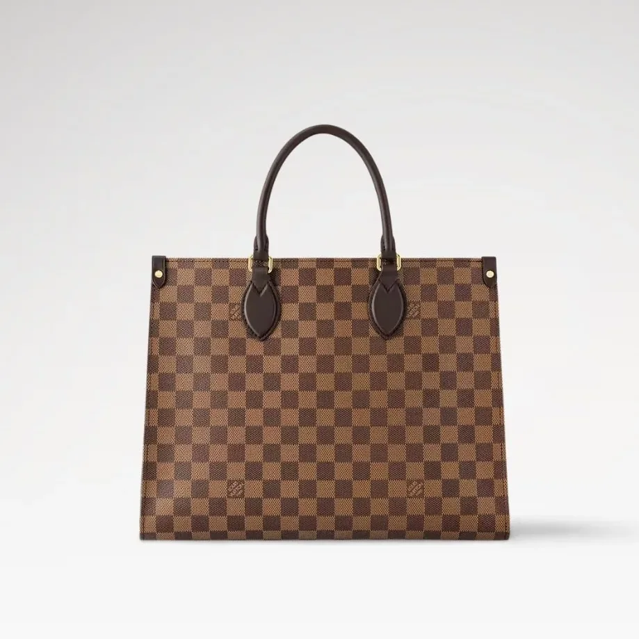 Louis Vuitton OnTheGo MM Tote Bag in Damier Ebene Gold Hardware