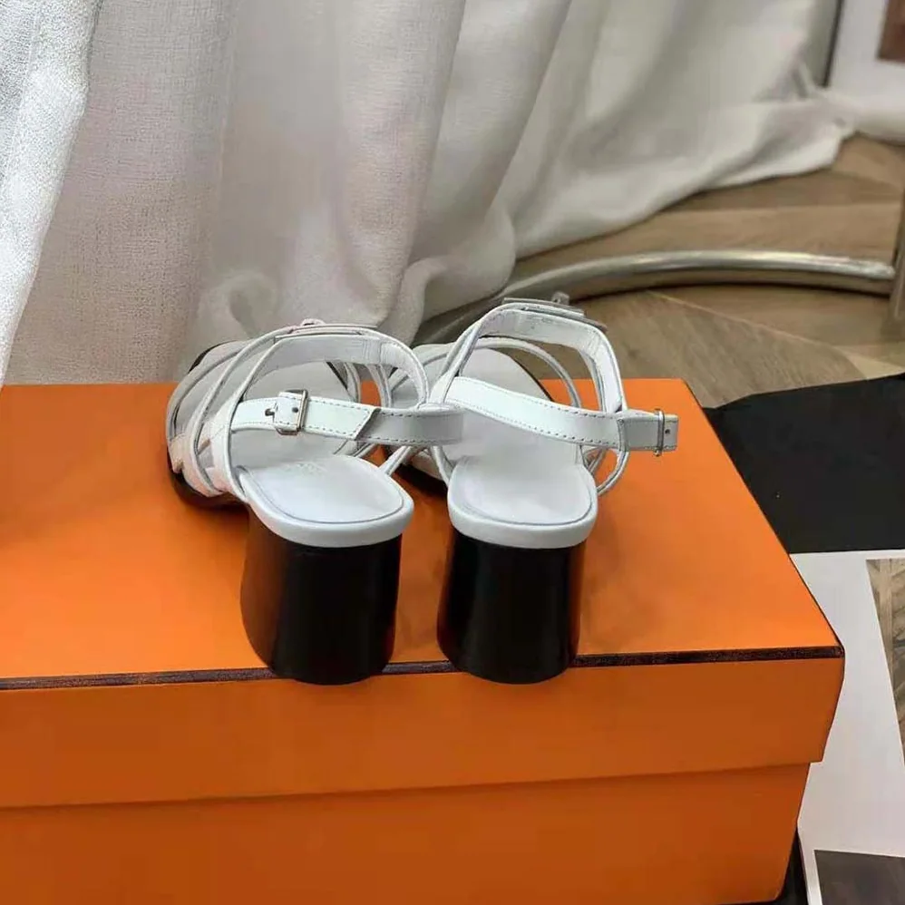 Hermes Eve 60 Sandal in Calfskin Leather for Women in White Hermes Eve 60 Sandal in Calfskin Leather for Women in White