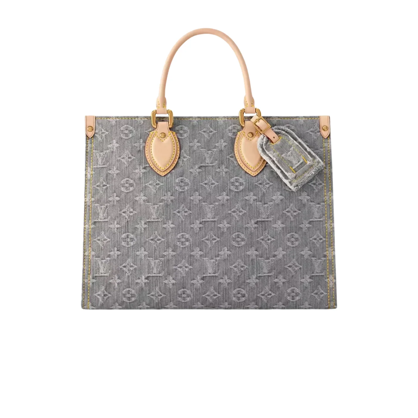 Louis Vuitton OnTheGo MM Tote Bag in Washed Gray Gold Hardware