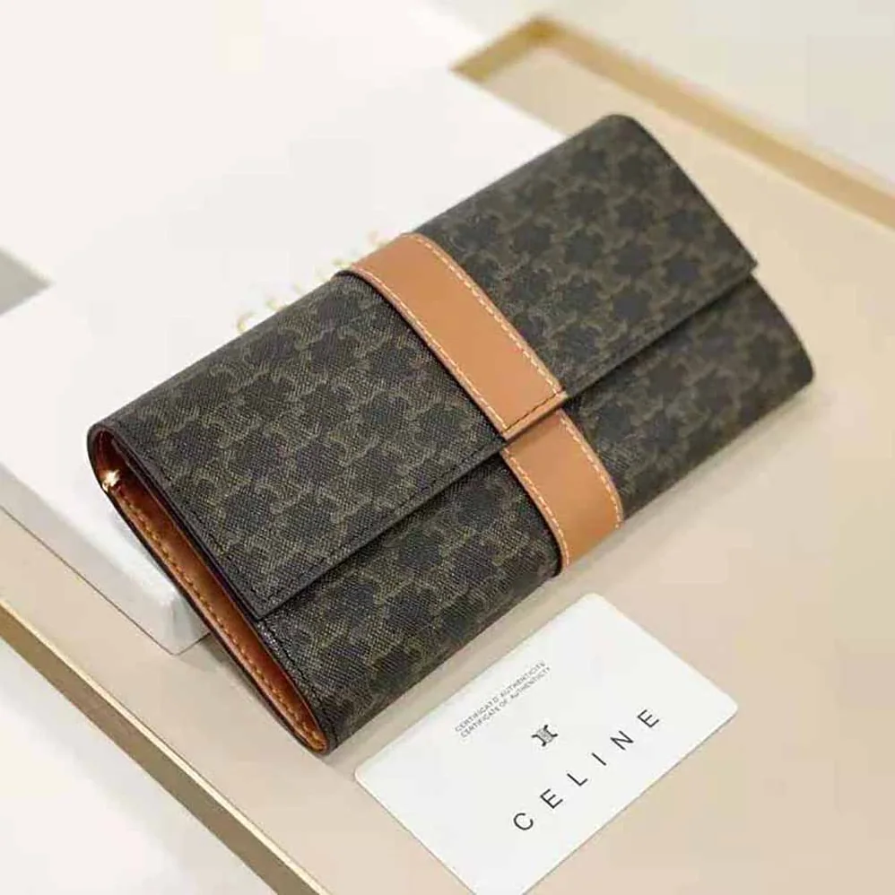 Celine Large Flap Wallet in Triomphe Canvas and Lambskin for Women Celine Large Flap Wallet in Triomphe Canvas and Lambskin for Women