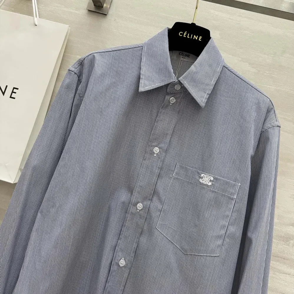 Celine Cropped Shirt in Striped Cotton and Silk for Women