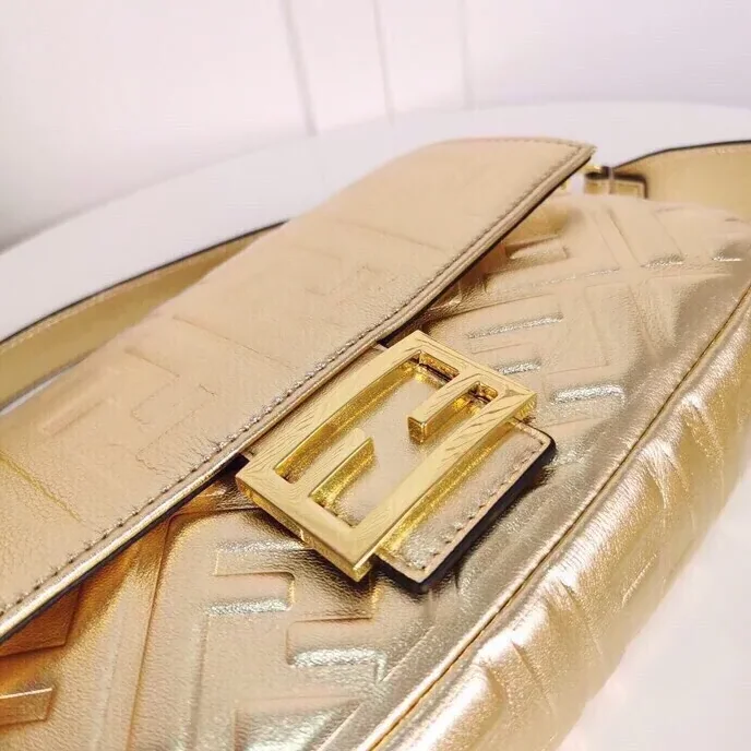 Fendi Baguette Chain Midi Medium Gold Bag For Woman /